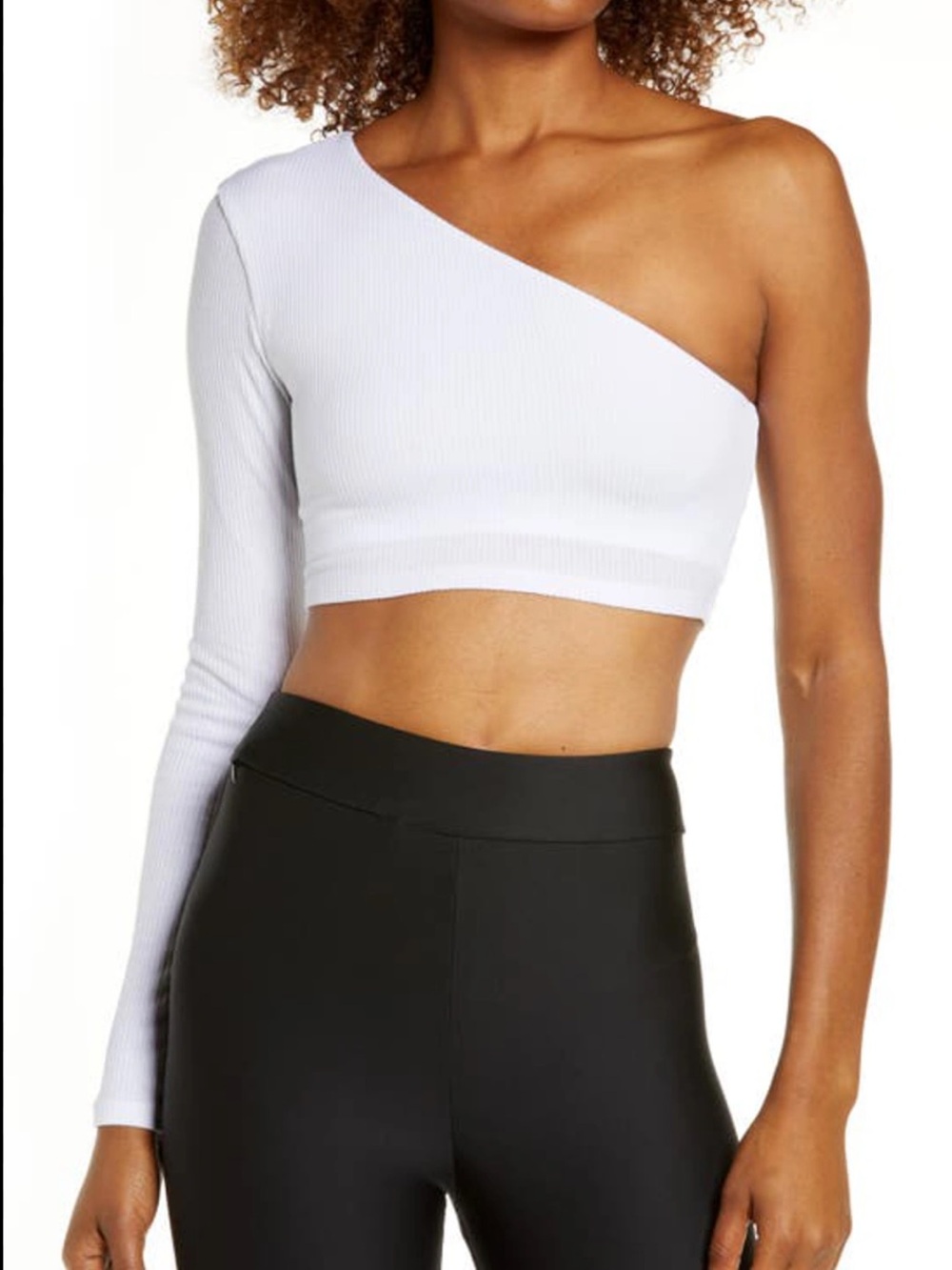 ALO One-Shoulder Ribbed Crop Top in White